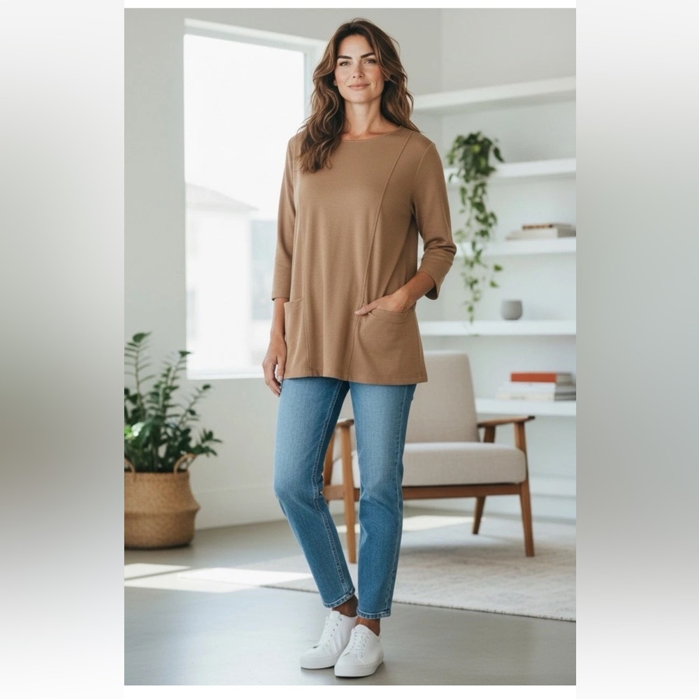 Vintage Campus Casuals 70’s Wool Blend Women’s Top Shirt Tan Size 13/14 NWT